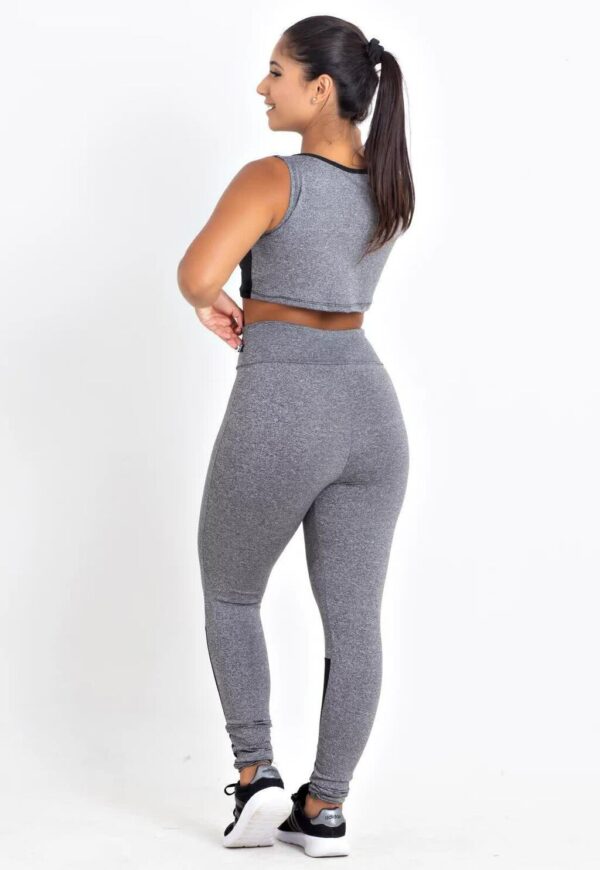 Cropped Mescla e Calça Legging Mescla Detalhe Preto Conjunto Fitness www.athenafitwear.com.br