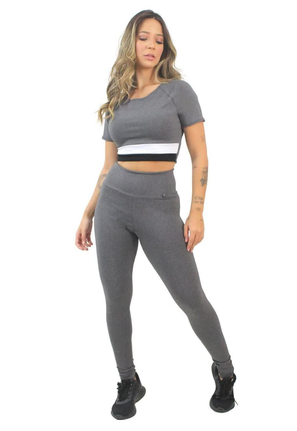 Cropped Mescla com Legging Lisa Conjunto Fitness www.athenafitwear.com.br