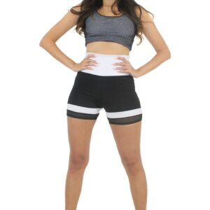 Branco com Tela e Short Preto e Branco Conjunto Cropped www.athenafitwear.com.br
