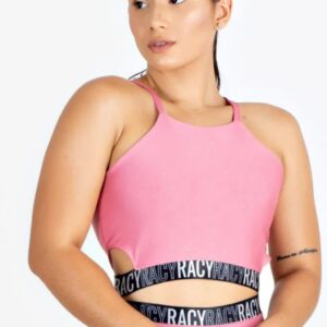 Top Cropped Detalhe Lateral e Elástico na Barra Rose Fitness www.athenafitwear.com.br