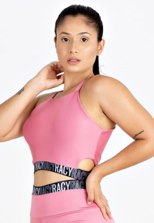 Top Cropped Detalhe Lateral e Elástico na Barra Rose Fitness www.athenafitwear.com.br