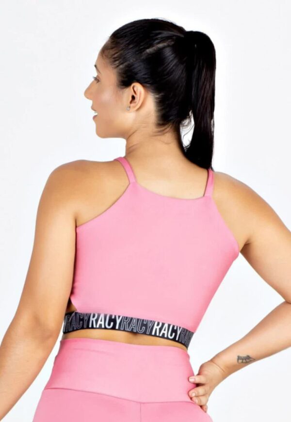 Top Cropped Detalhe Lateral e Elástico na Barra Rose Fitness www.athenafitwear.com.br