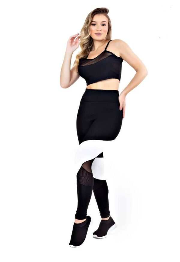 Calça Legging Detalhe Branco Cropped Detalhe Busto Conjunto Fitness www.athenafitwear.com.br