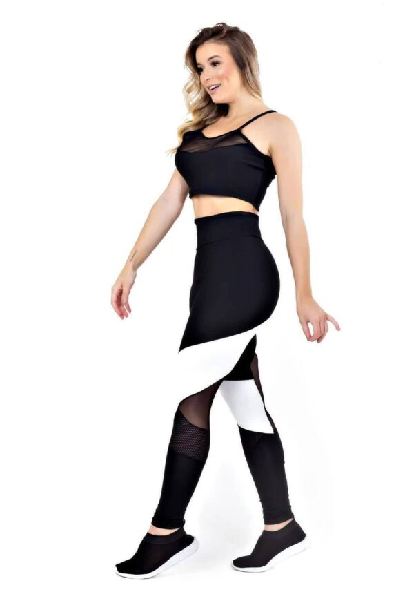 Calça Legging Detalhe Branco Cropped Detalhe Busto Conjunto Fitness www.athenafitwear.com.br