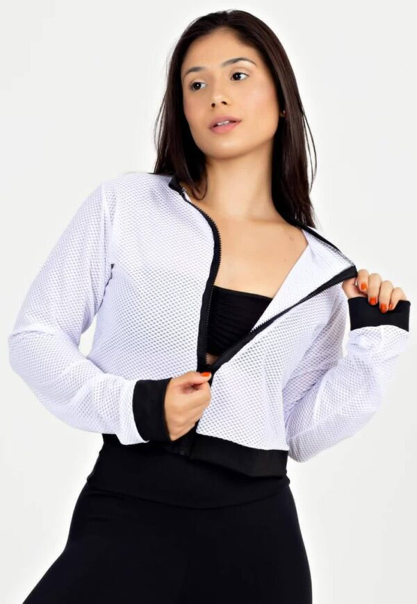 Casaco De Tela Com Ziper Branco Fitness www.athenafitwear.com.br