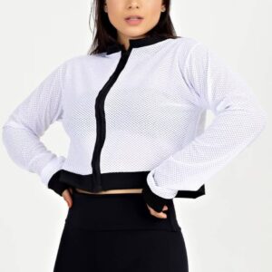 Casaco De Tela Com Ziper Branco Fitness www.athenafitwear.com.br
