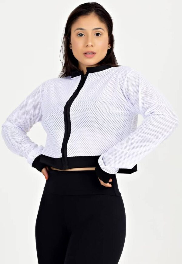 Casaco De Tela Com Ziper Branco Fitness www.athenafitwear.com.br