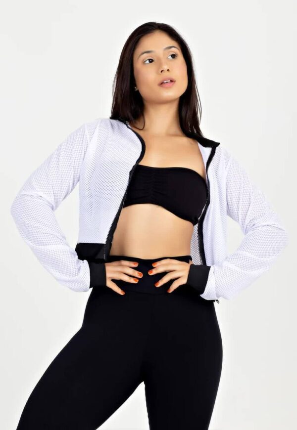 Casaco De Tela Com Ziper Branco Fitness www.athenafitwear.com.br