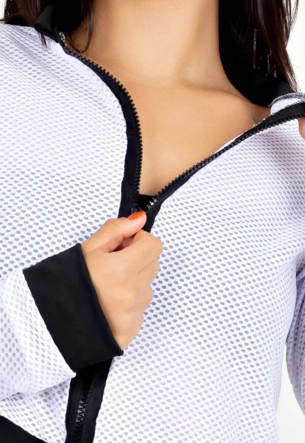 Casaco De Tela Com Ziper Branco Fitness www.athenafitwear.com.br