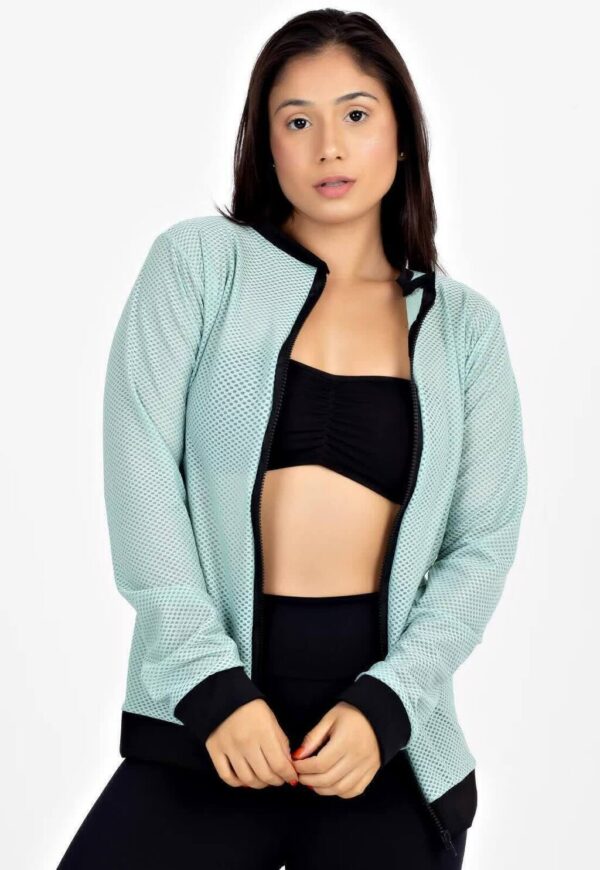 Casaco De Tela Com Ziper Verde Fitness Longo www.athenafitwear.com.br