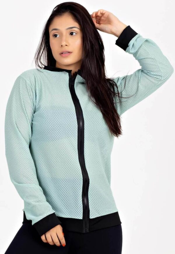Casaco De Tela Com Ziper Verde Fitness Longo www.athenafitwear.com.br