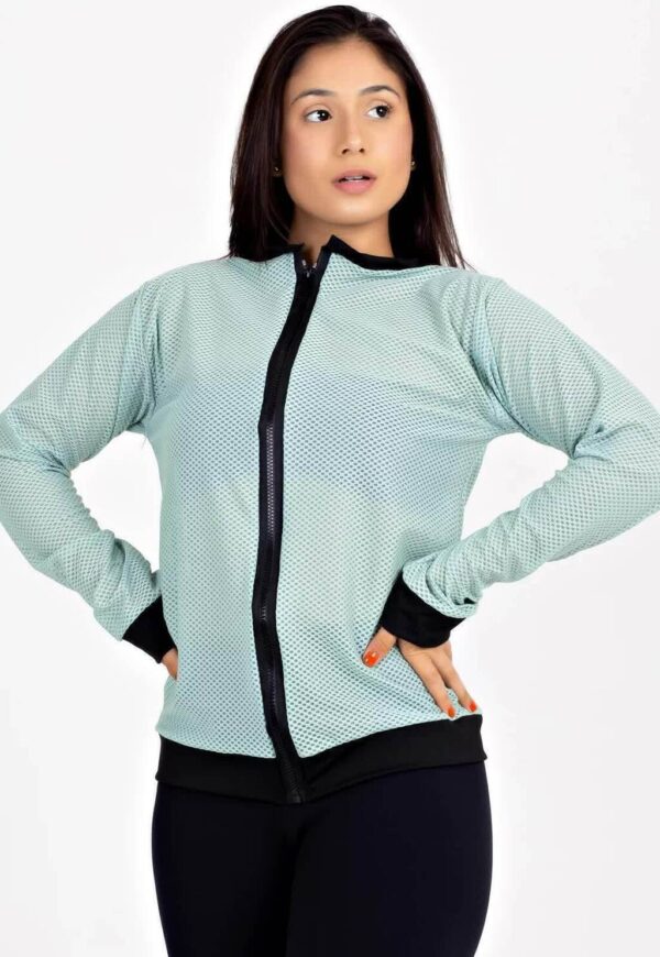 Casaco De Tela Com Ziper Verde Fitness Longo www.athenafitwear.com.br