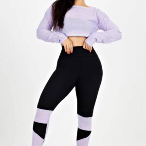 Cropped Em Tela + Calça Legging Com Detalhe Lilás Conjunto Metamorfose www.athenafitwear.com.br