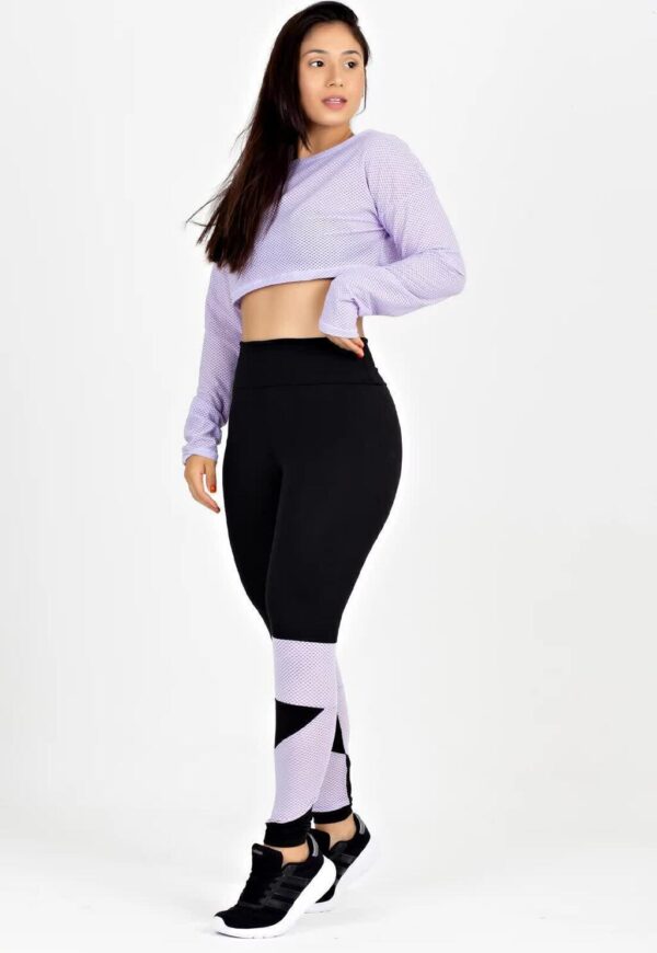 Cropped Em Tela + Calça Legging Com Detalhe Lilás Conjunto Metamorfose www.athenafitwear.com.br