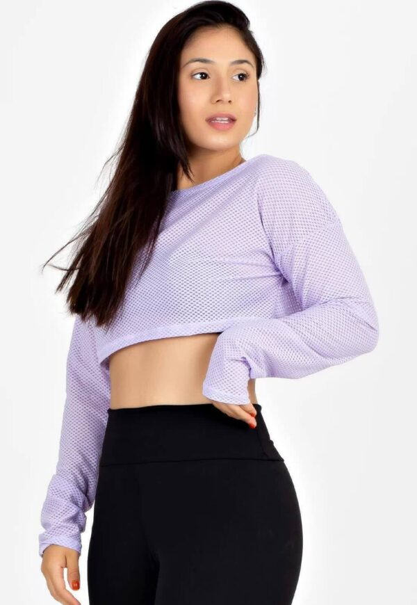 Cropped Em Tela + Calça Legging Com Detalhe Lilás Conjunto Metamorfose www.athenafitwear.com.br