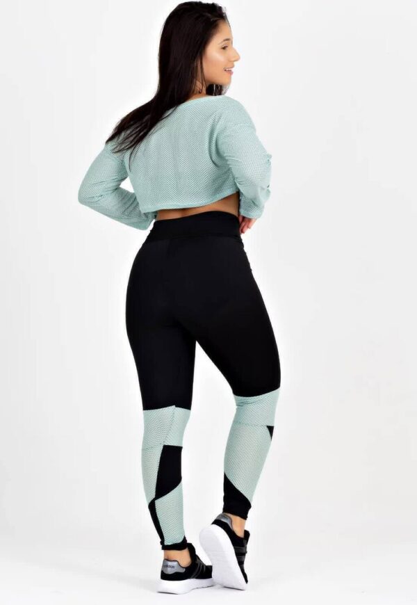 Cropped Em Tela + Calça Legging Com Detalhe Verde Conjunto Metamorfose www.athenafitwear.com.br