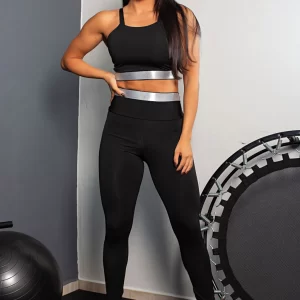 Calça Legging Cintura Alta + Cropped Alcinha Preto com Elásticos Conjunto Fitness www.athenafitwear.com.br