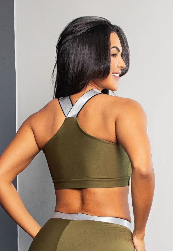 Cropped Alça de Elástico Cruzado nas Costas Verde www.athenafitwear.com.br